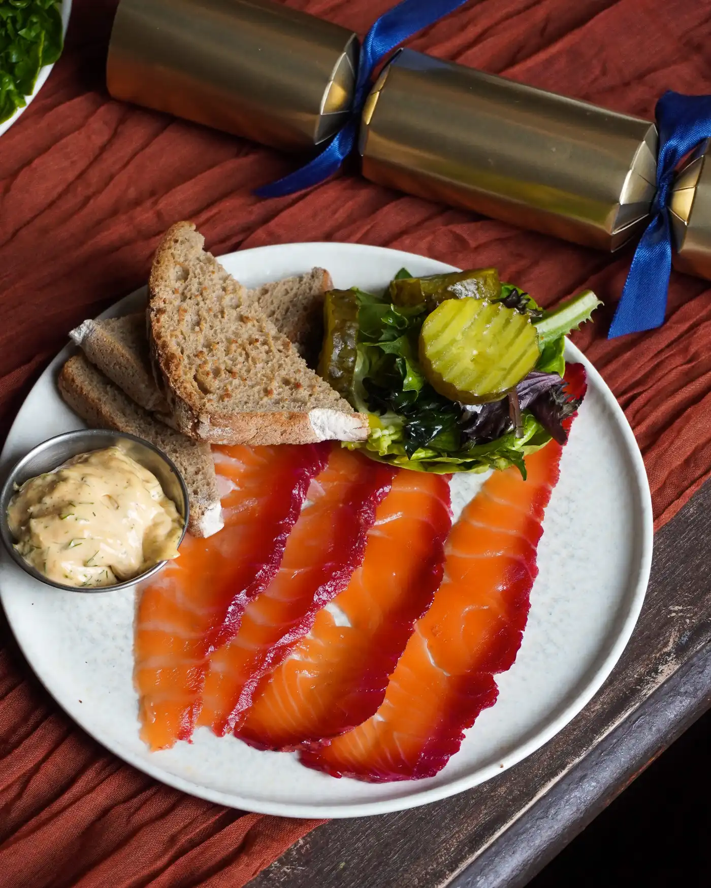 Photo of Christmas Starter Gravlax with Bread and Pickles